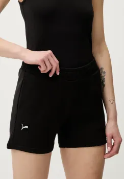 Puma pantaloni scurti din bumbac culoarea negru, uni, high waist, 685020 imagine