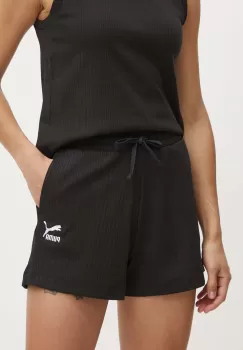 Puma pantaloni scurti femei, culoarea negru, cu imprimeu, high waist, 624254 imagine