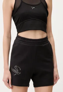Puma pantaloni scurti femei, culoarea negru, cu imprimeu, high waist, 684984 imagine