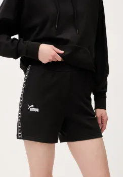 Puma pantaloni scurti femei, culoarea negru, cu imprimeu, high waist, 685012 imagine
