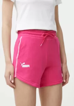 Puma pantaloni scurti femei, culoarea roz, cu imprimeu, high waist, 677924 imagine