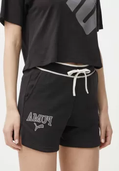 Puma pantaloni scurti SQUAD femei, culoarea negru, cu imprimeu, high waist, 678704 imagine