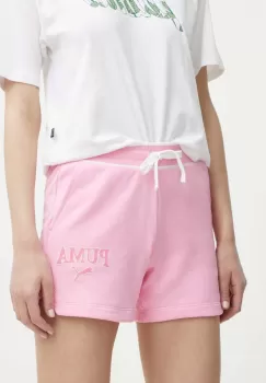 Puma pantaloni scurti SQUAD femei, culoarea roz, cu imprimeu, high waist, 678704 imagine