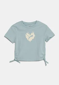 Puma tricou de bumbac pentru copii FLAMING LOVE Knotted Tee culoarea turcoaz, 685108 imagine