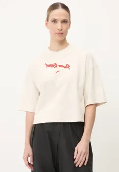 Puma tricou din bumbac culoarea bej, 629776 imagine