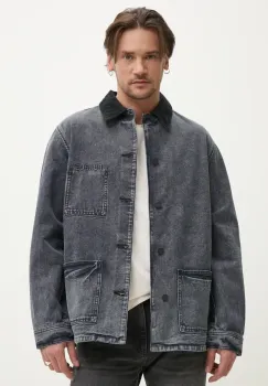 PURPLE BRAND geaca jeans WORKWEAR ROYALTIES CANVAS culoarea gri, de tranzitie, oversize, P080-WJDB125 imagine