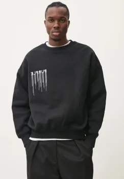 PURPLE BRAND hanorac de bumbac HWT FLEECE CREWNECK barbati, culoarea negru, cu imprimeu, P402-HBWD125 imagine