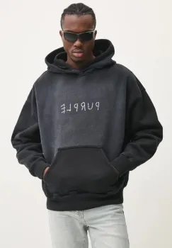 PURPLE BRAND hanorac de bumbac HWT FLEECE PO HOODY barbati, culoarea gri, cu gluga, cu imprimeu, P401-HBSS125 imagine