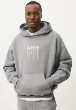 PURPLE BRAND hanorac de bumbac HWT FLEECE PO HOODY barbati, culoarea gri, cu gluga, cu imprimeu, P401-HMHT125 imagine