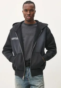PURPLE BRAND hanorac de bumbac HWT FLEECE ZIP FRONT HOODY barbati, culoarea gri, cu gluga, cu imprimeu, P460-HBGW125 imagine