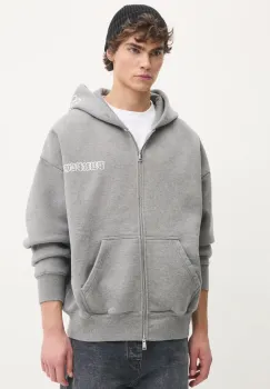 PURPLE BRAND hanorac de bumbac HWT FLEECE ZIP FRONT HOODY barbati, culoarea gri, cu gluga, cu imprimeu, P460-HHGG125 imagine