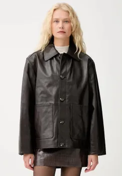 Rag & Bone geaca de piele culoarea maro, de tranzitie, RA8A25F0MLA imagine
