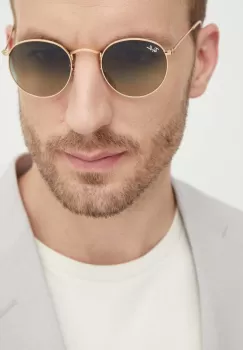Ray-Ban ochelari de soare ROUND METAL barbati, culoarea auriu, 0RB3447 imagine