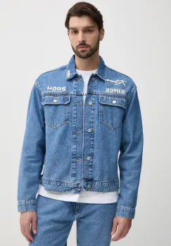 Red Bull Racing x Pepe Jeans geaca jeans PRINTED RACE JACKET barbati, de tranzitie, oversize, RM400019R17 imagine