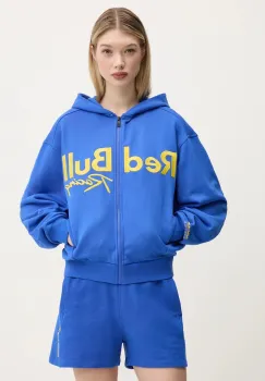 Red Bull Racing x Pepe Jeans hanorac de bumbac LOGO ZIP HOODIE femei, culoarea violet, cu gluga, cu imprimeu, RL580011 imagine