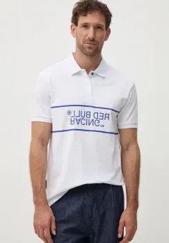 Red Bull Racing x Pepe Jeans tricou polo Red Bull Racing x Pepe Jeans barbati, culoarea alb, cu imprimeu, RM540004 imagine