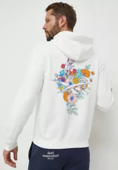Reebok bluza barbati, culoarea alb, cu gluga, cu imprimeu imagine