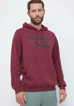 Reebok bluza barbati, culoarea bordo, cu gluga, cu imprimeu imagine
