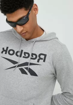 Reebok bluza barbati, culoarea gri, cu gluga, cu imprimeu imagine