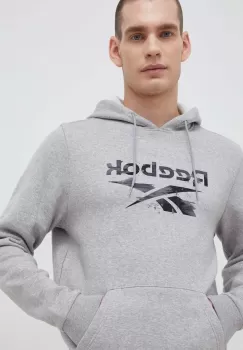 Reebok bluza barbati, culoarea gri, cu gluga, modelator imagine
