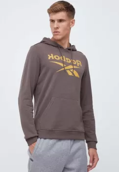 Reebok bluza barbati, culoarea maro, cu gluga, cu imprimeu imagine