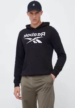 Reebok bluza barbati, culoarea negru, cu gluga, cu imprimeu imagine