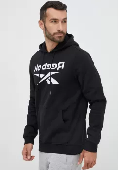 Reebok bluza barbati, culoarea negru, cu gluga, cu imprimeu imagine