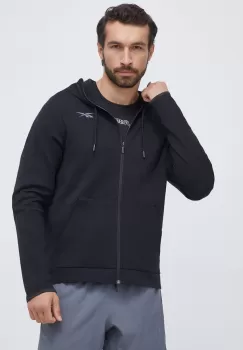 Reebok bluza barbati, culoarea negru, cu gluga, neted imagine