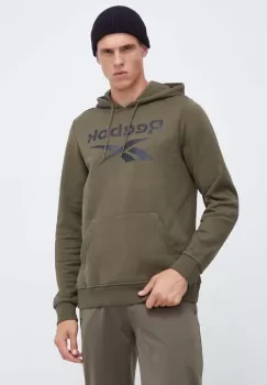 Reebok bluza barbati, culoarea verde, cu gluga, cu imprimeu imagine