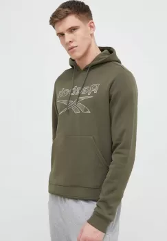 Reebok bluza barbati, culoarea verde, cu gluga, cu imprimeu imagine