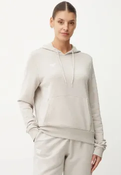 Reebok bluza femei, culoarea bej, cu gluga, neted, 100205949 imagine