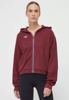 Reebok bluza femei, culoarea bordo, cu gluga, neted imagine