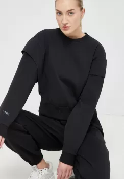 Reebok bluza femei, culoarea negru, neted imagine