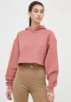 Reebok bluza femei, culoarea portocaliu, cu gluga, neted imagine