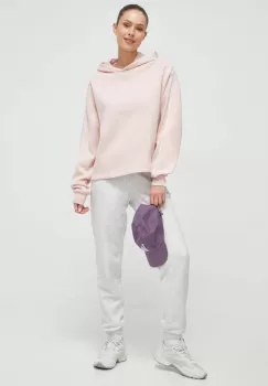 Reebok bluza femei, culoarea roz, cu gluga, neted imagine
