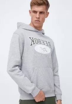 Reebok Classic bluza barbati, culoarea gri, cu gluga, cu imprimeu imagine
