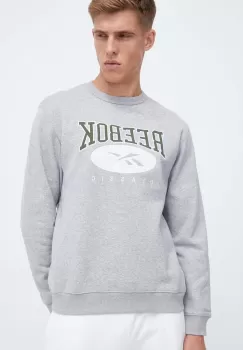 Reebok Classic bluza barbati, culoarea gri, cu imprimeu imagine
