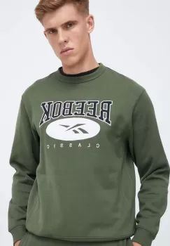 Reebok Classic bluza barbati, culoarea verde, cu imprimeu imagine