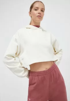 Reebok Classic bluza femei, culoarea bej, cu gluga, neted imagine