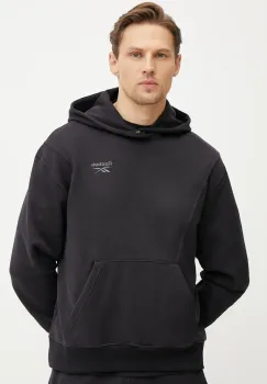 Reebok Classic hanorac de bumbac barbati, culoarea negru, cu gluga, neted, 100214072 imagine