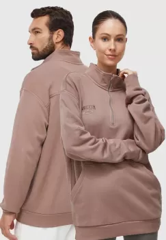 Reebok Classic hanorac de bumbac culoarea maro, cu imprimeu imagine