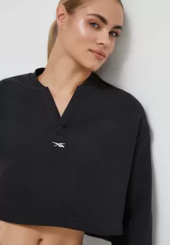 Reebok Classic hanorac de bumbac femei, culoarea negru, cu imprimeu imagine