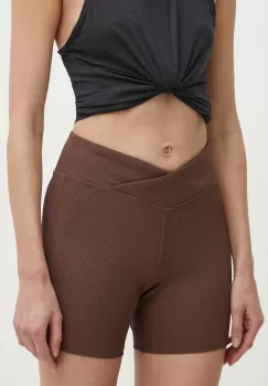 Reebok pantaloni scurti de yoga LUX Collection culoarea maro, neted, medium waist, 100075382 imagine