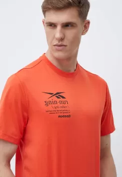 Reebok tricou barbati, culoarea portocaliu, cu imprimeu, 100076378 imagine