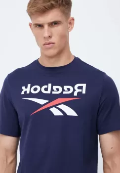 Reebok tricou din bumbac culoarea albastru marin, cu imprimeu imagine