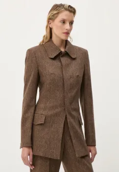 Remain geaca de lana Fitted Herringbone Blazer culoarea maro, un singur rand de nasturi, modelator, 5018632977 imagine