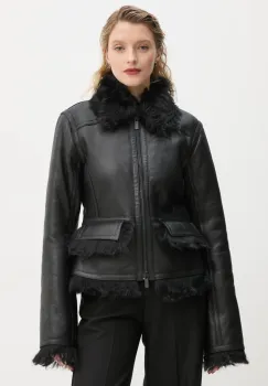 Remain geaca de piele 0 femei, culoarea negru, de tranzitie, 502169 imagine