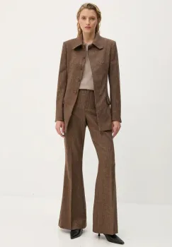 Remain pantaloni de lana Herringbone Flare Pants culoarea maro, evazati, high waist, 5018622977 imagine