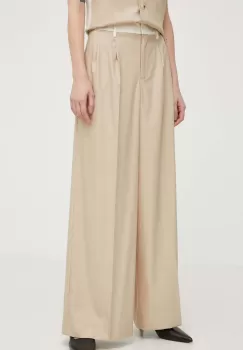 Remain pantaloni din lana culoarea bej, drept, high waist imagine