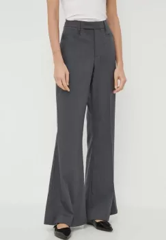 Remain pantaloni din lana culoarea gri, evazati, high waist imagine